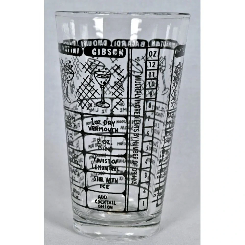 Vintage Libbey Pint Glass Mixed Drink Recipes Cocktail Bar Glass 16 Oz